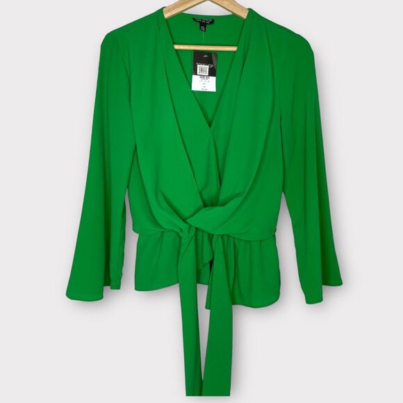 🍂🍁 Topshop Knot Front Blouse in Green Size 4 - Picture 1 of 5